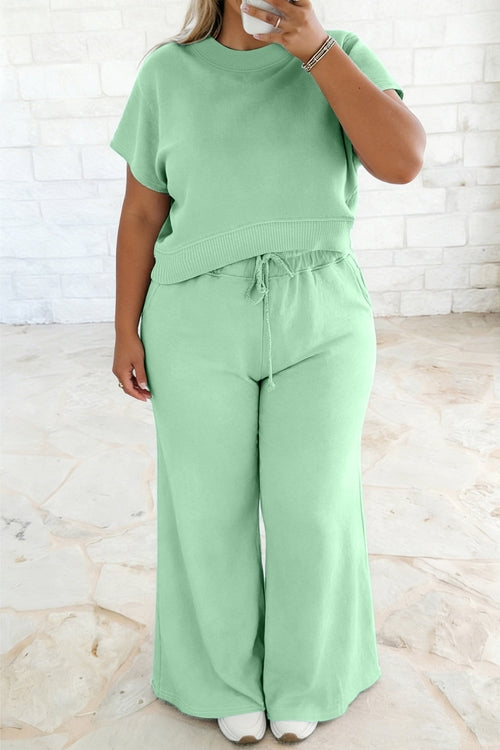 Plus Size Solid Top & Drawstring Pants Set