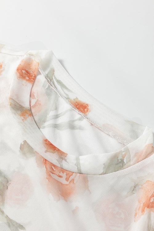 Plus Size Floral Sheer Mesh Long Sleeve Top