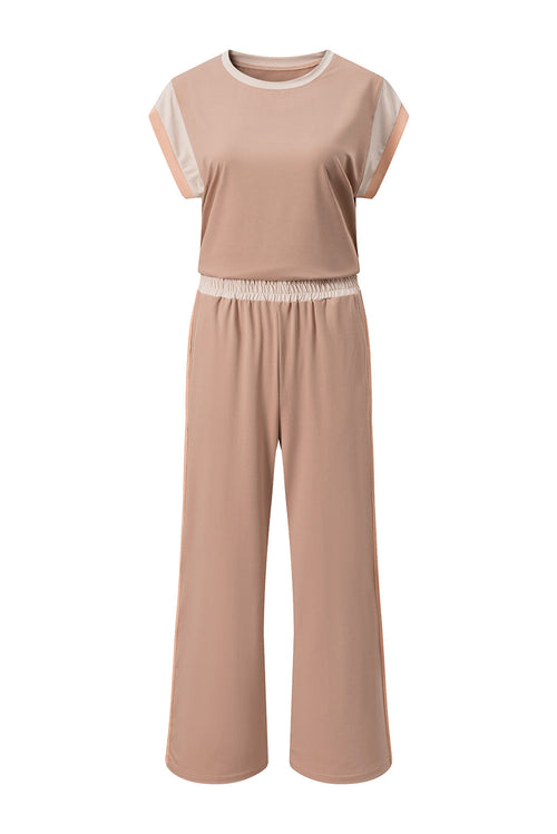 Colorblock Short Sleeve Top & Wide Leg Pants Set