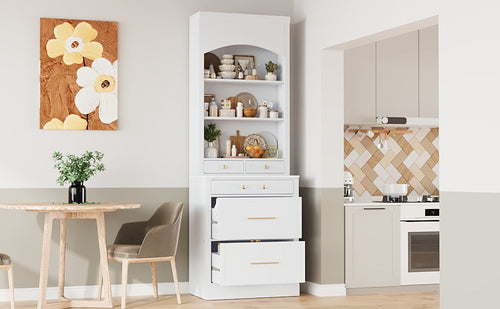 Modern 83.7inch High Kitchen Pantry, Freestanding Tall Kitchen Hutch